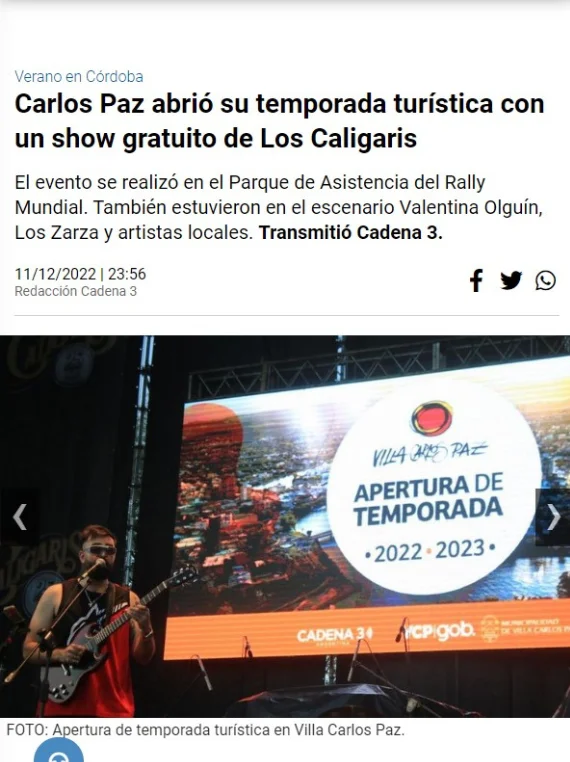 captura de la nota hecha al artista