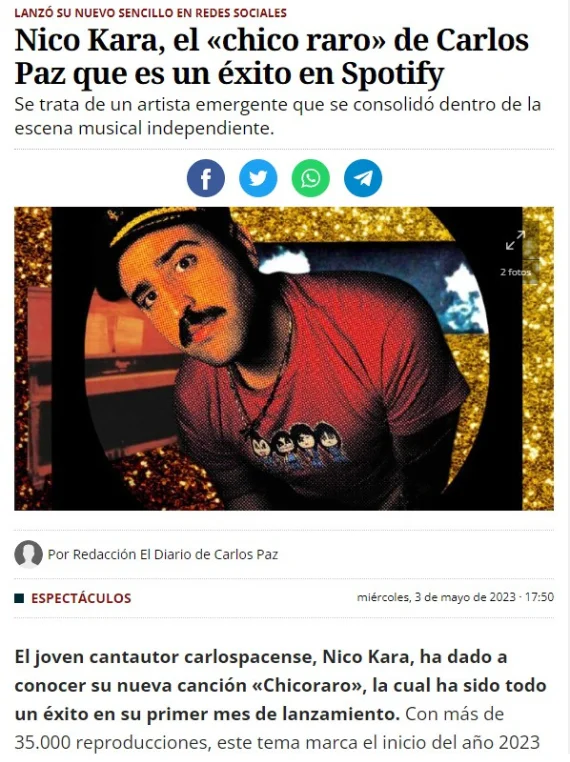 captura de la nota hecha al artista