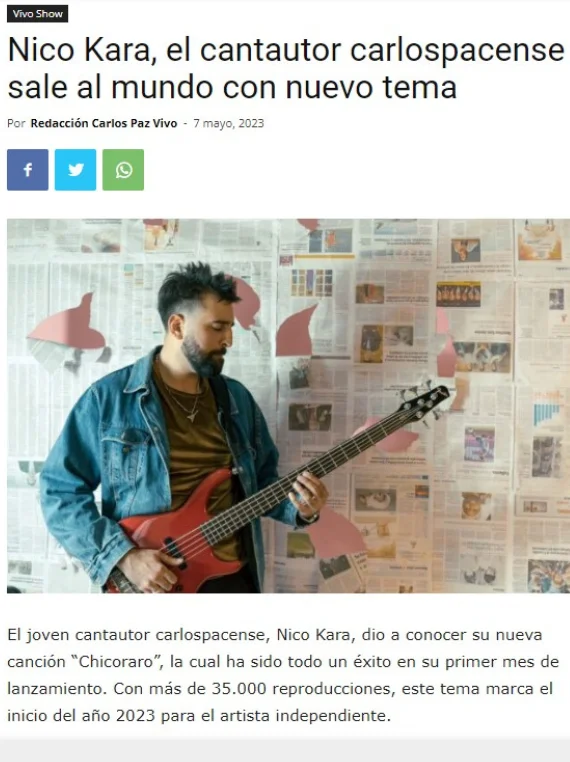 captura de la nota hecha al artista